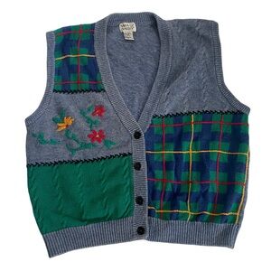 Vintage Napa Valley Light Blue Sweater Vest with Embroidered Flowers Sz. Large